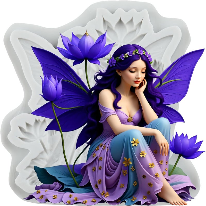 TAOXIBEI Lotus Fairy Silicone Molds Fairy Polymer Clay Mold Forest Elf Resin Mold for DIY Crafts Epoxy Resin Casting Air Dry Polymer Clay Plaster Jewelry Making - Image 1